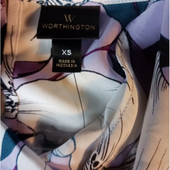 Worthington Blouse Womens X Small Purple Floral Long Sleeve Cowl Artsy Shirt Top - Picture 15 of 16